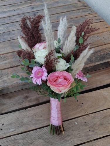 Bouquet de mariée rose pampa naturel et marron